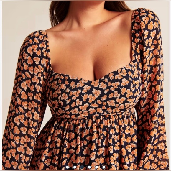 🫎ABERCROMBIE Long Sleeve Babydoll Mini Dress in Floral Print - Picture 2 of 11